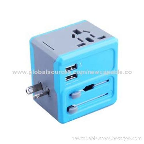 3-in-1 Universal Adapter with UK, US, EU Pins and Dual-USB Output
